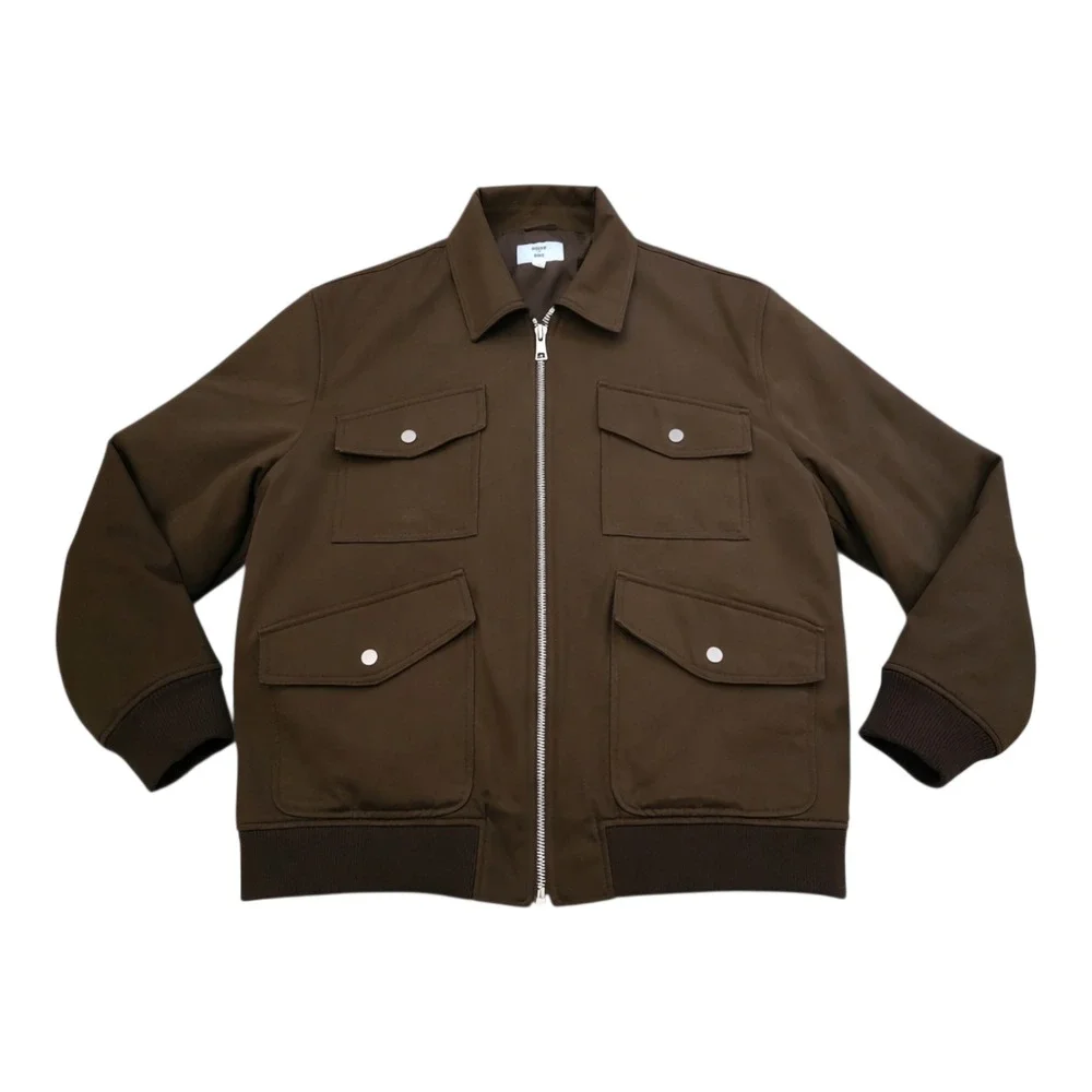 Mode of One Men Multi Pocket Bomber Jacket Zip Cotton‎ Insulated Dark Walnut XL